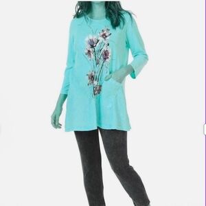 NWT Jane&Jess Felicity Mineral Wash tunic in sea green blue, size Small